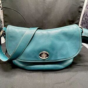 Vintage Coach Legacy Pebbled Leather Turnlock Convertible Purse Teal  Crossbody
